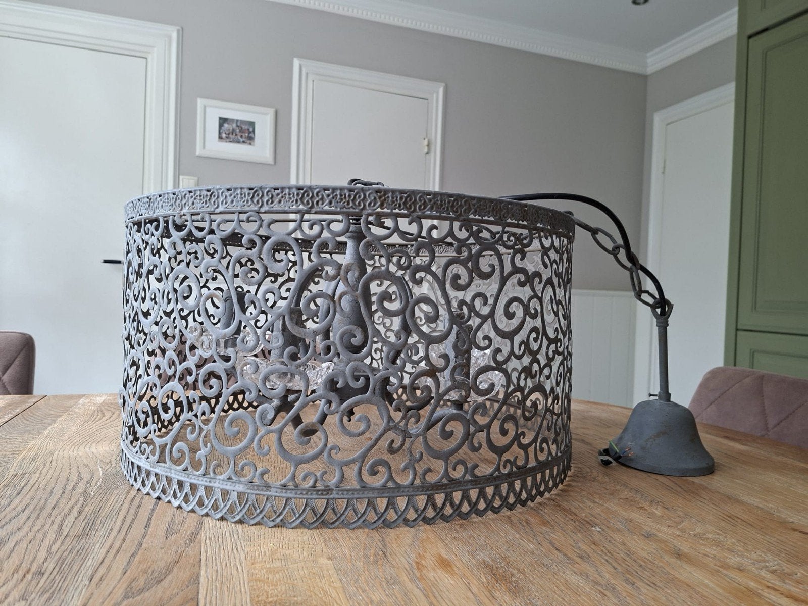 broccante zinken hanglamp, Ophalen of Verzenden, Zo goed als nieuw, Rond, Metaal