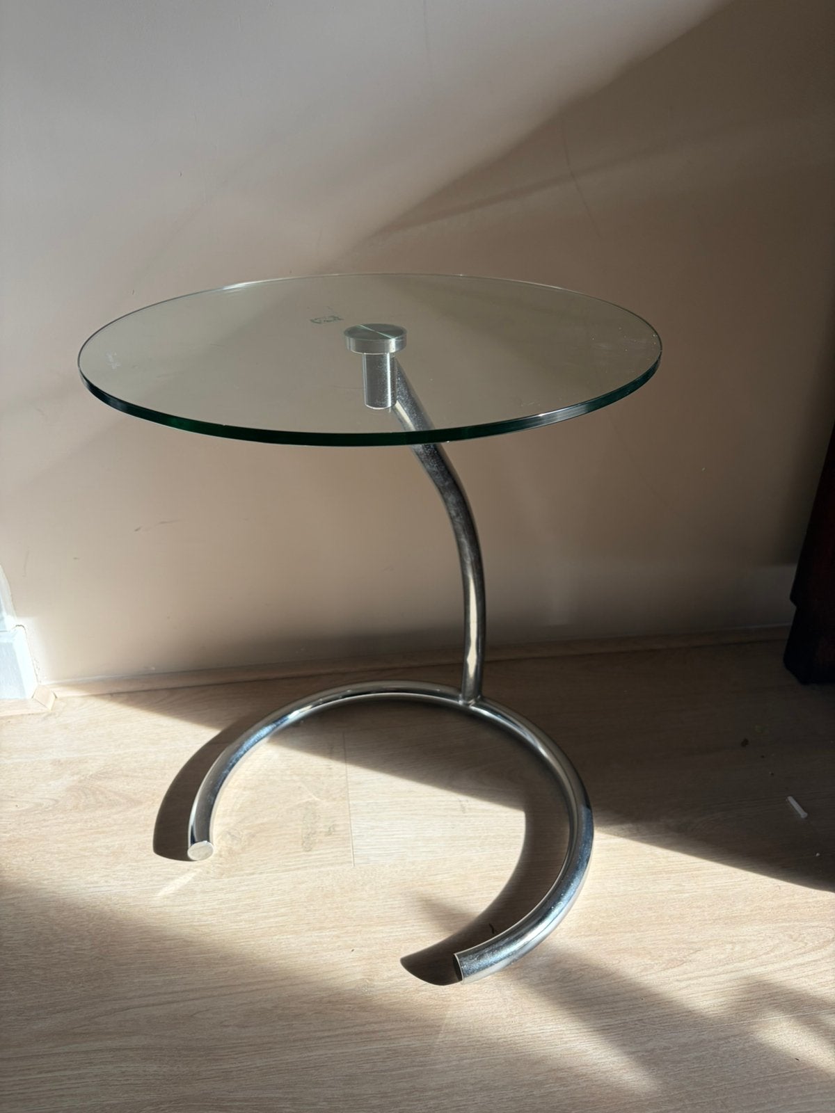 retro chroom-glazen bijzettafel, Minder dan 55 cm, Rond, Ophalen, 45 tot 60 cm