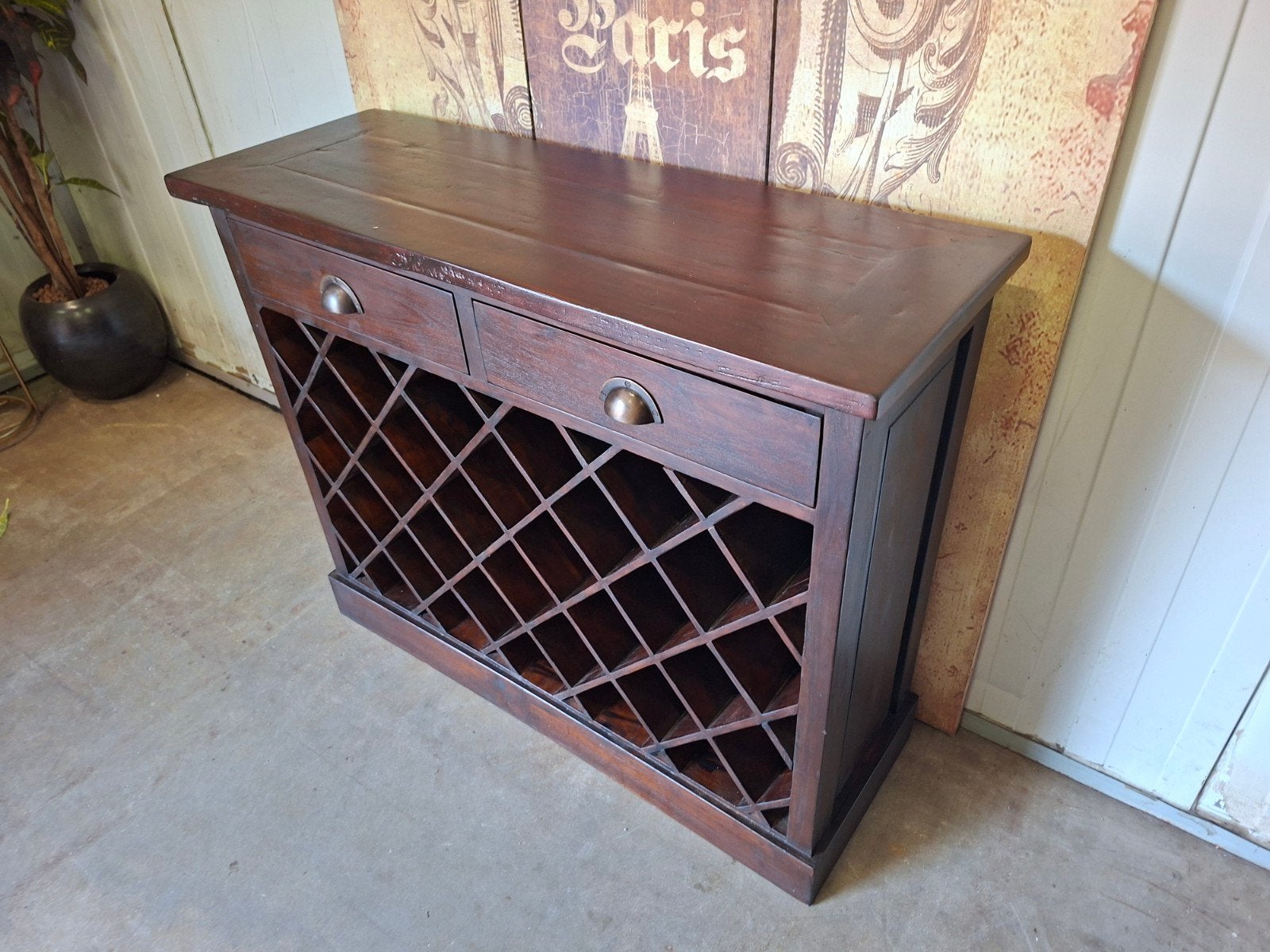 Teakhouten wijnkast, sidetable, dressoir met 2 lades, Ophalen of Verzenden, Hout