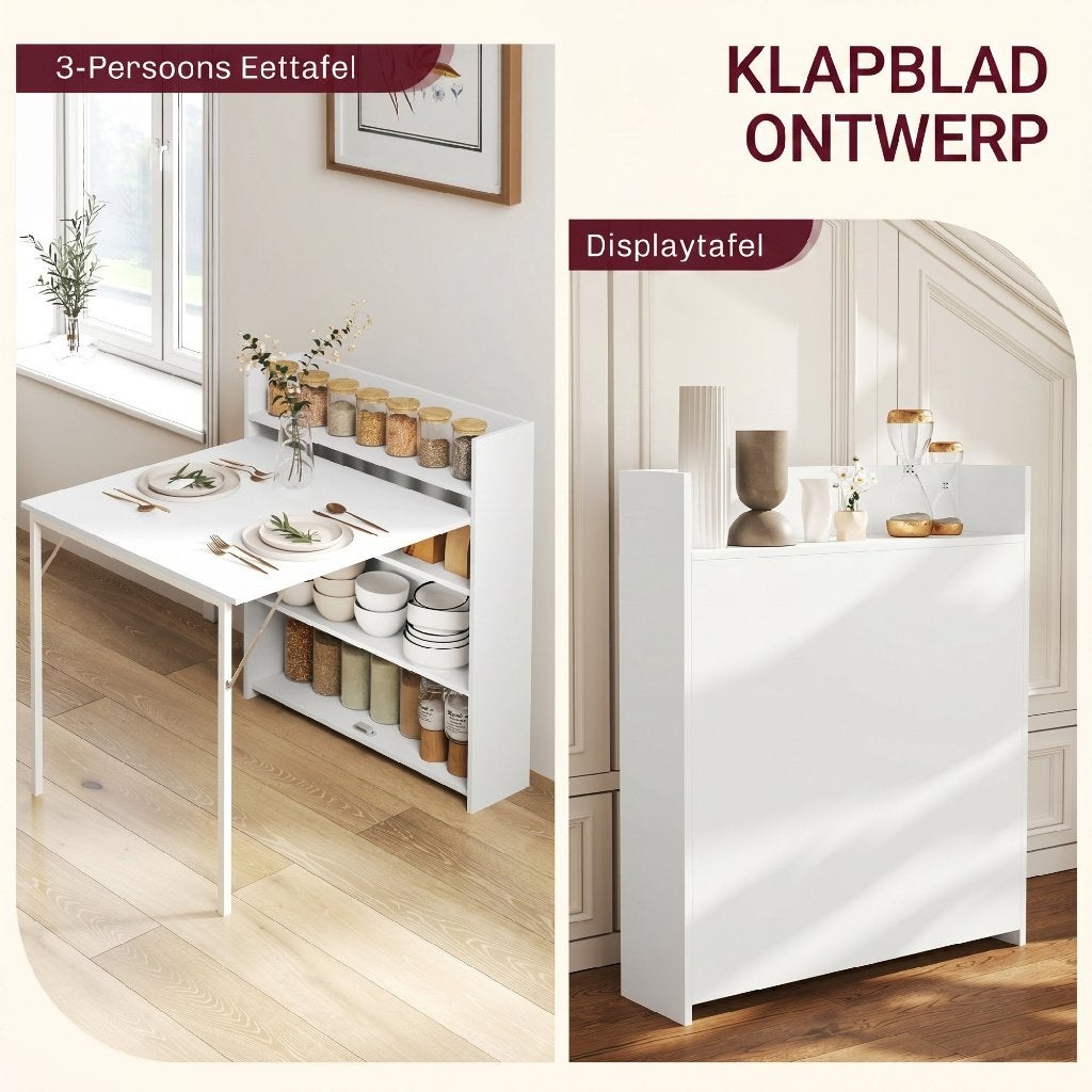Inklapbare Eettafel, Wit, 78,5 cm x 91 cm x 93 cm, Ophalen, 50 tot 100 cm, Nieuw, 50 tot 100 cm