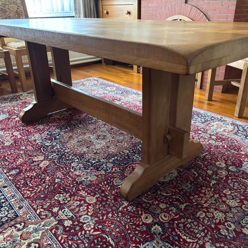 Massief eiken kloostertafel +stoelen, Huis en Inrichting, Tafels | Eettafels, Ophalen, 50 tot 100 cm, Zo goed als nieuw, 150 tot 200 cm