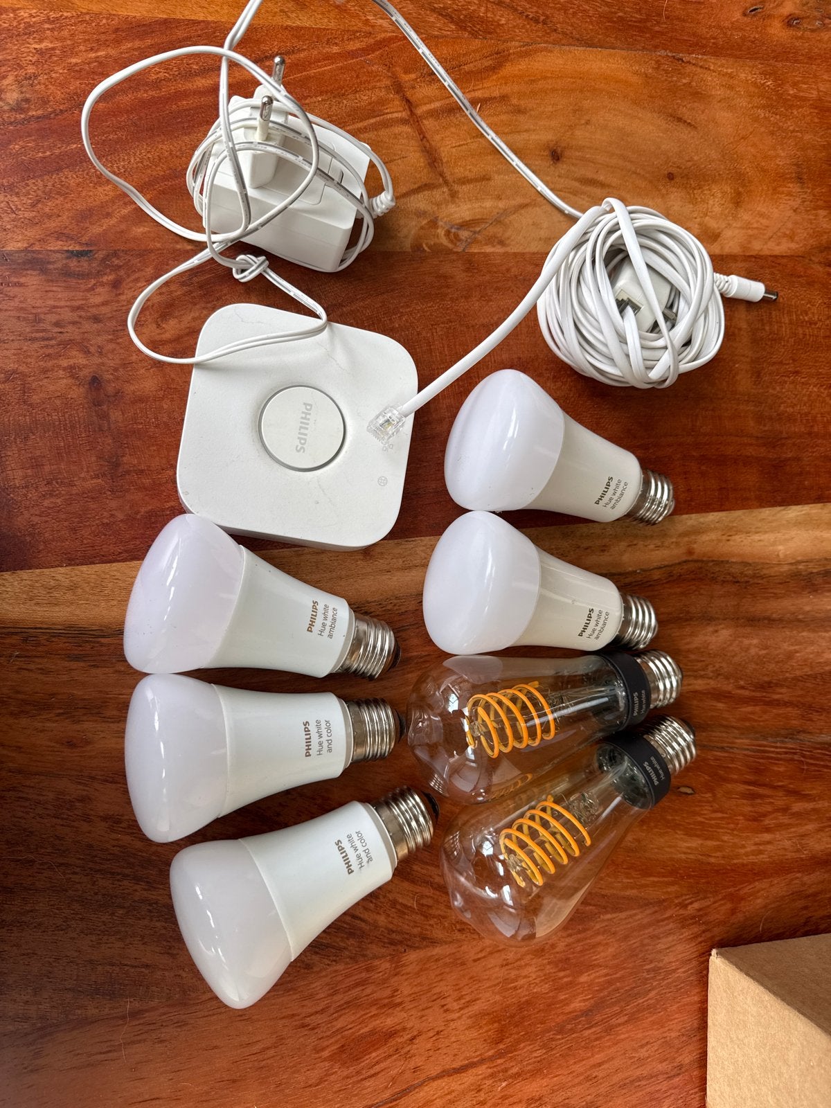 Philips Hue Starterset: Bridge + 7 Lampen (White, Ambiance,, Gebruikt, Ophalen of Verzenden, Smart lamp, Bedienbaar via app