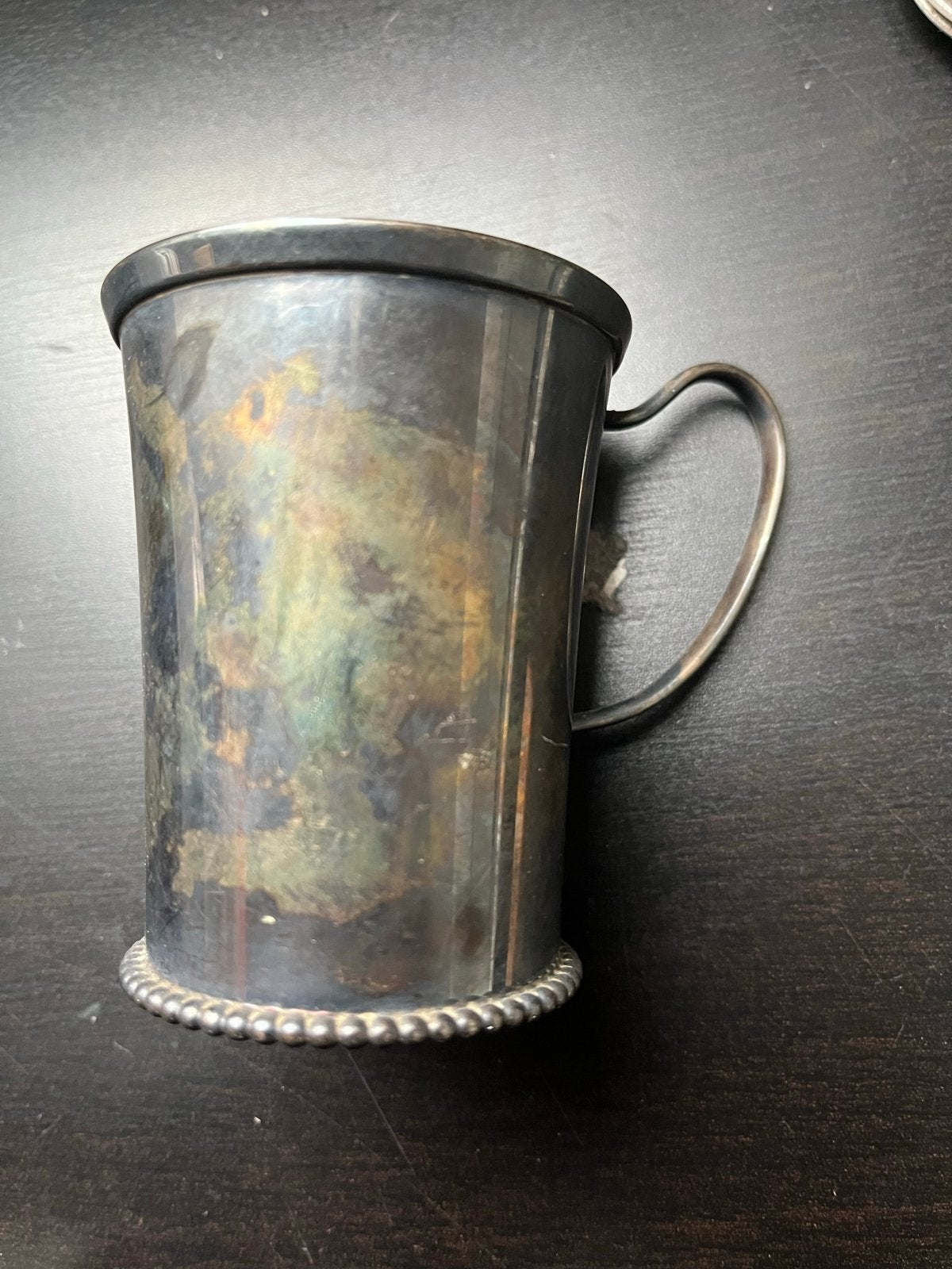 Verzilverde geboortebeker met Handvat - Decoratieve Mok, Antiek en Kunst, Ophalen of Verzenden, Zilver