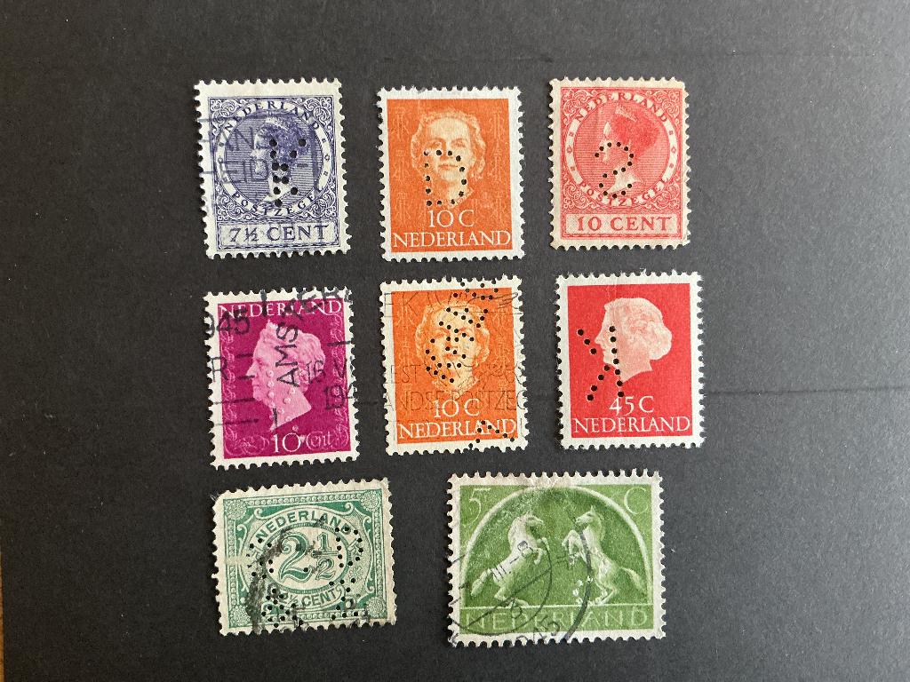 Perfin 8 stuks, Postzegels en Munten, Postzegels | Nederland, Verzenden, Na 1940, Gestempeld
