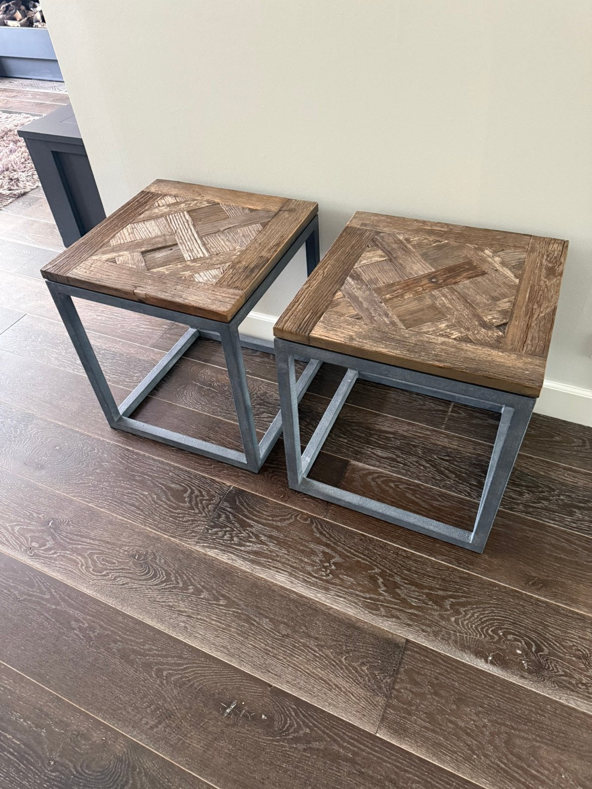 Set Houten bij zettafels, Huis en Inrichting, Tafels | Bijzettafels, Gebruikt, Vierkant, 55 tot 75 cm, Hout