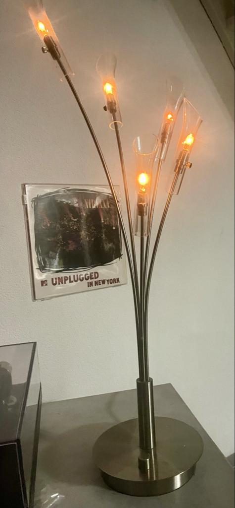 Sfeervolle Design Tafellamp RVS met Dimmer, 5-armig Kelklamp, Ophalen of Verzenden, Gebruikt, Metaal, 50 tot 75 cm