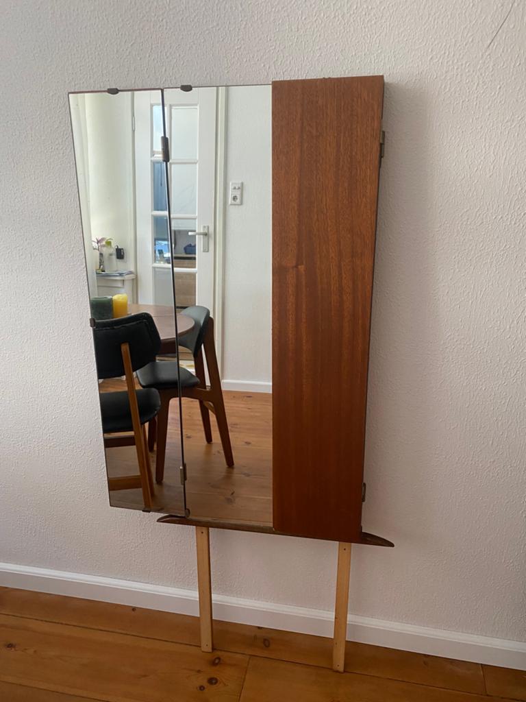 Teak kap spiegel, Huis en Inrichting, Woonaccessoires | Spiegels, Ophalen, 100 tot 150 cm, Zo goed als nieuw, 75 tot 100 cm