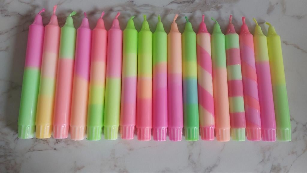 Dip Dye Dinerkaarsen - Fluoriserende Kleuren (2 voor €3,-), Ophalen of Verzenden, Nieuw, Overige kleuren, Kaars