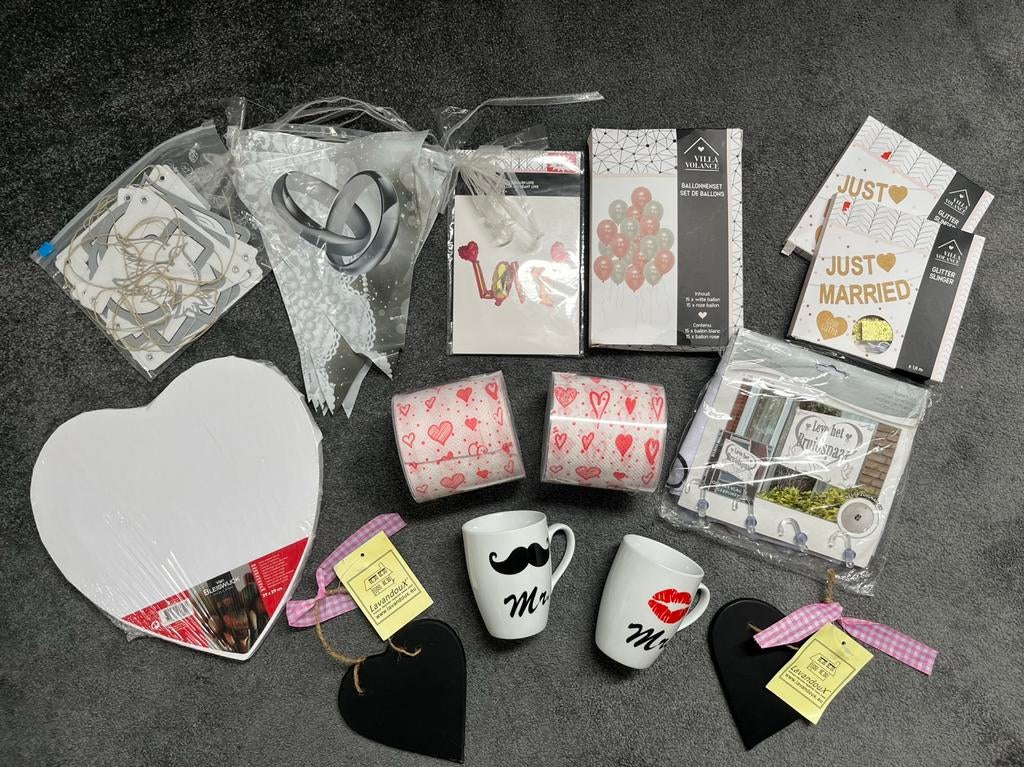 NIEUW - Diverse versieringen/ geschenken bruiloft/ huwelijk, Ophalen of Verzenden, Nieuw, Versiering, Geboorte of Huwelijk