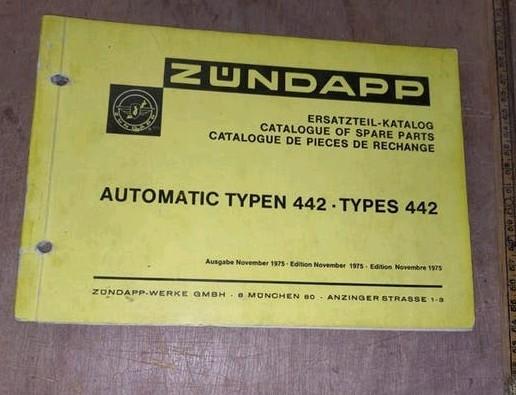 Onderdelen catalogus Zündapp type 442. 1975, Fietsen en Brommers, Handleidingen en Instructieboekjes, Ophalen of Verzenden, Gebruikt