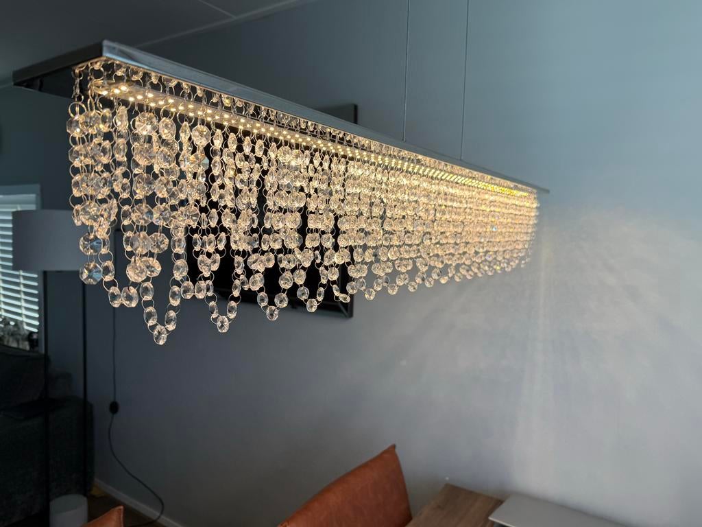 Moderne kristallen hanglamp - LED eettafel verlichting, Ophalen of Verzenden, Zo goed als nieuw, Metaal