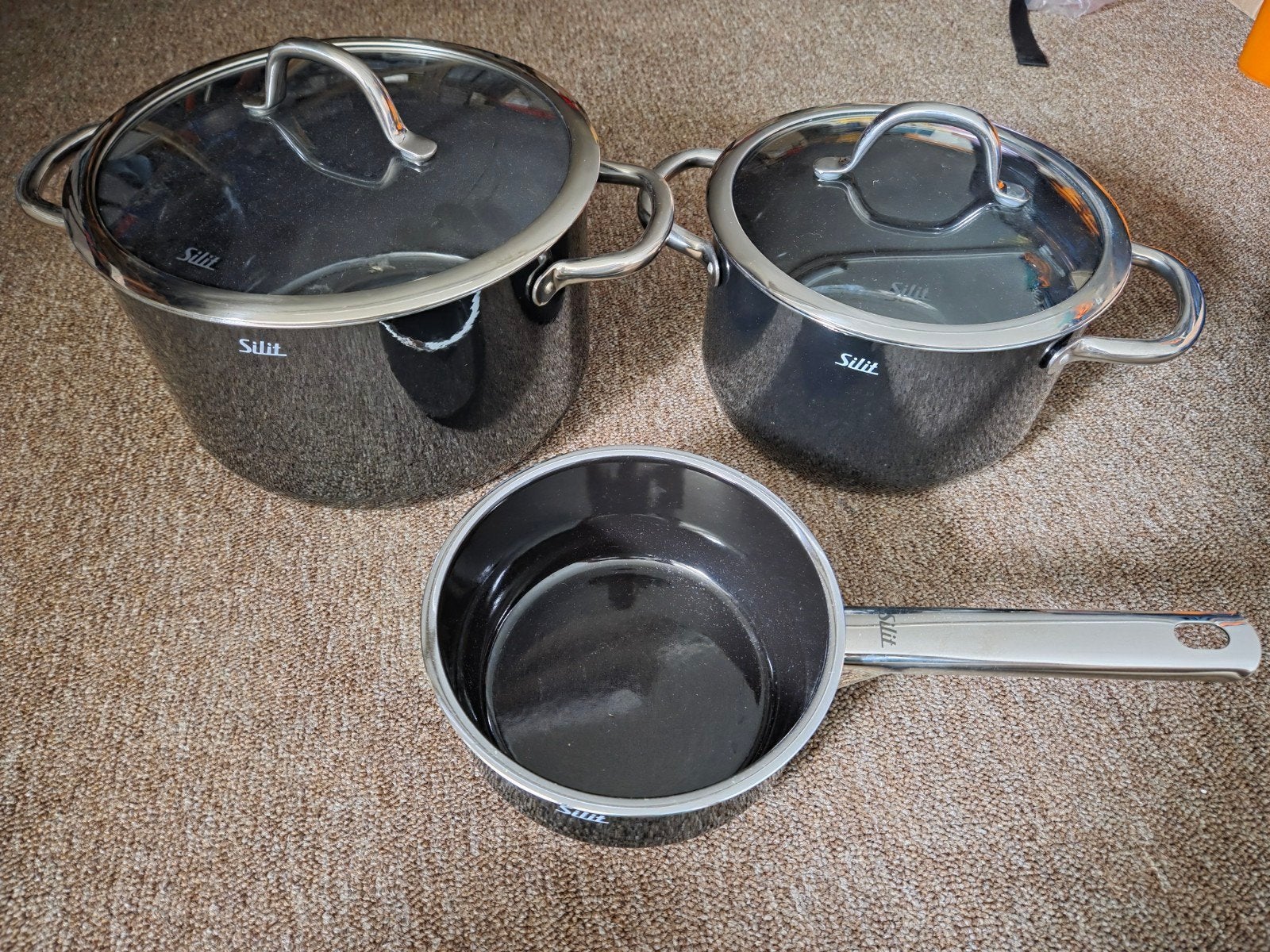 Silit Passion Black Pannenset met deksels, Ophalen, Gebruikt, Pannenset, Rvs