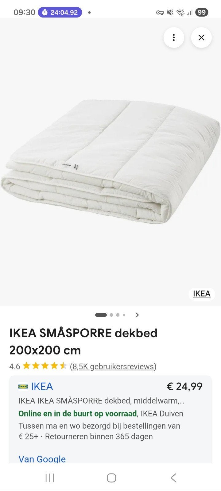 ikea dekbed smasporre middelwarm 200 x 200, Wit, Tweepersoons, Ophalen of Verzenden, Deken of Dekbed