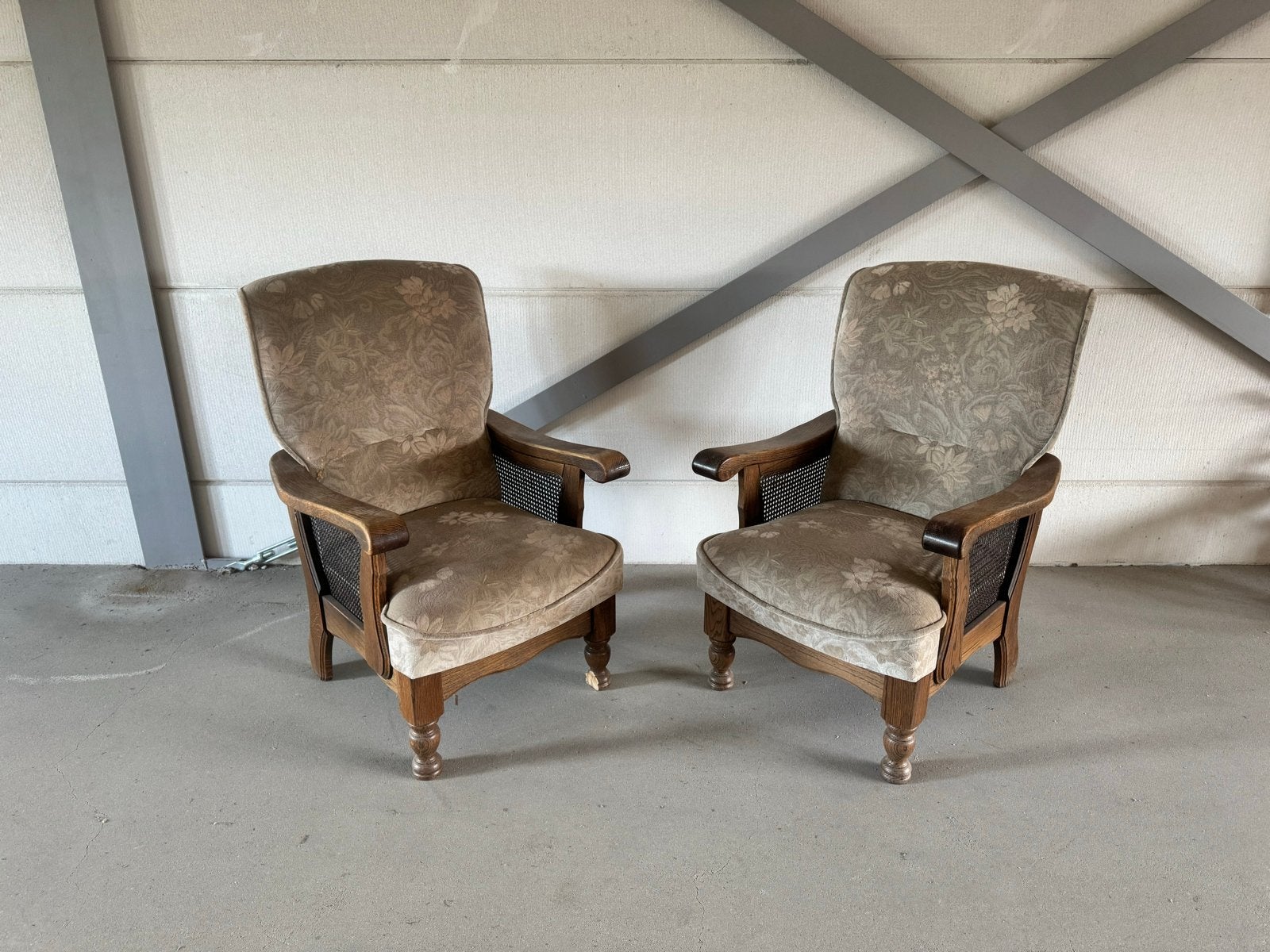 Set van 2 vintage fauteuils met rieten zijkanten, Ophalen