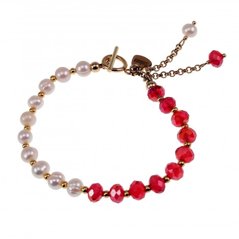 Armband RodeKristal Zoetwaterparels Design RVS Kralenarmband, Staal, Birgitta-Gracht 33, 6465 EL Kerkrade, Nederland, Verzenden