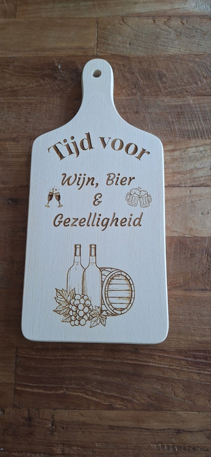 Gegraveerde beukenhouten hapjesplank - 30x14 cm, Ophalen of Verzenden, Nieuw