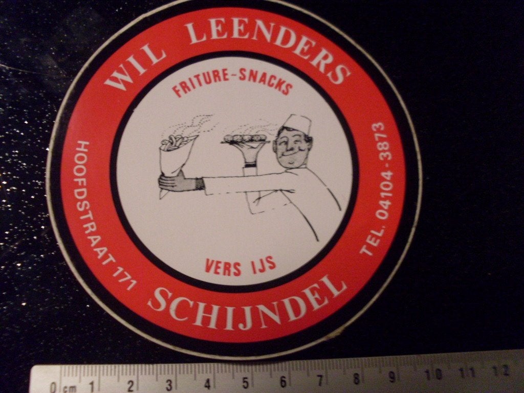 sticker Wil Leendersw friture snacks vers ijs schijndel logo, Verzenden, Zo goed als nieuw, Bedrijf of Vereniging