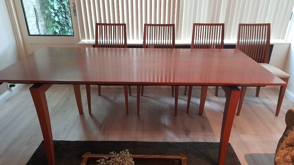 tafel + stoelen, Huis en Inrichting, Tafels | Eettafels, Ophalen, Gebruikt, 50 tot 100 cm, Vijf personen of meer