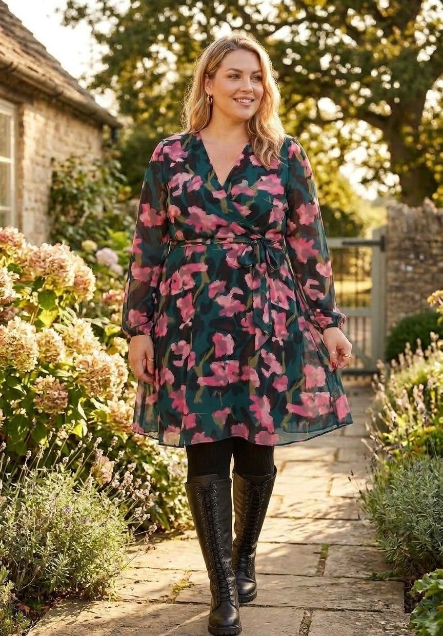 bloemen jurk lange mouw feest maat 42 44 xl xxl nieuw, Meerkleurig, Jurk, Nieuw, Ophalen of Verzenden