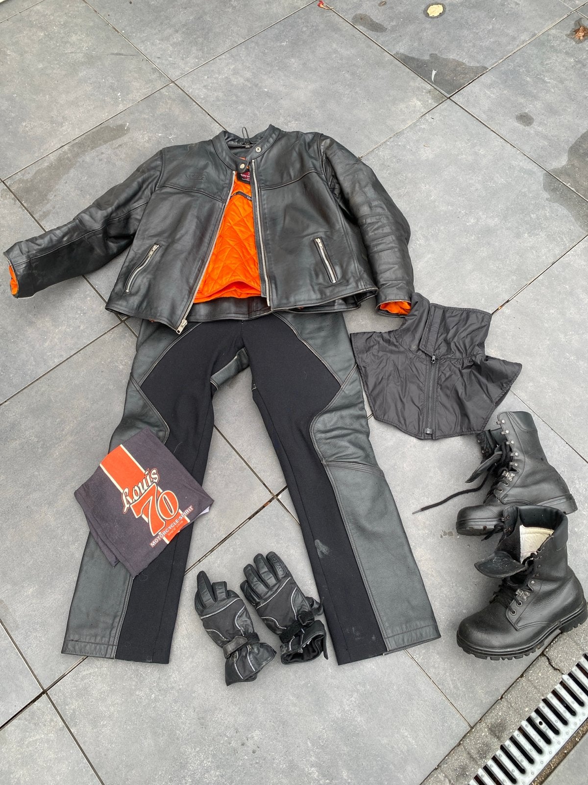 Motorpak: Leren jas, broek, handschoenen en laarzen, Motoren, Kleding | Motorkleding, Ophalen, Tweedehands, Heren, Combipak