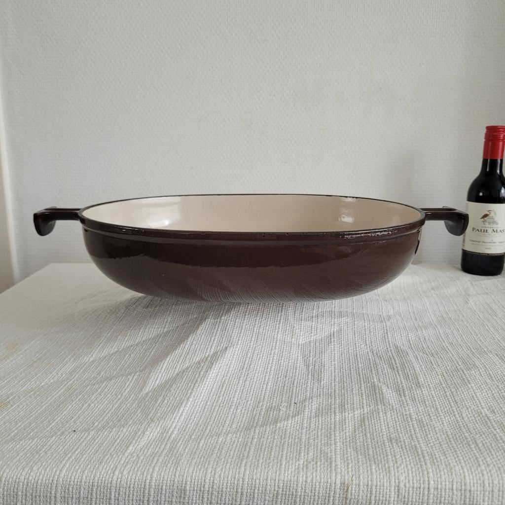 Le creuset gietijzer emaille braadslee ovenschaal braadpan, Gebruikt, Ophalen of Verzenden, Koekenpan of Braadpan, Gietijzer