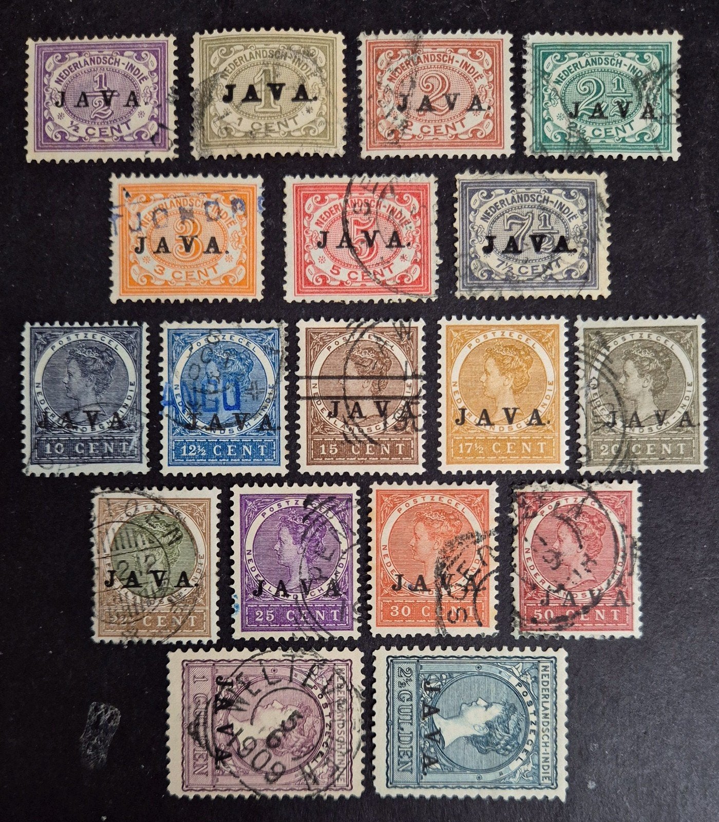 NVPH 63-80 Zegels der uitgiften overdruk zwart Java, Ophalen of Verzenden, Gestempeld, Nederlands-Indië