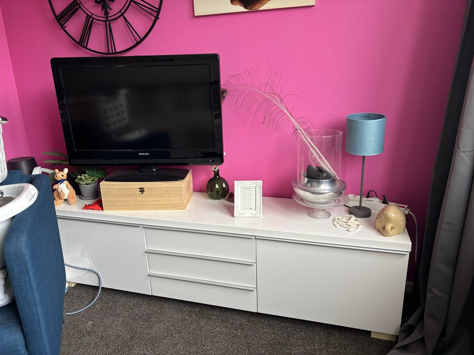 IKEA BESTÅ BURS TV-meubel wit hoogglans, Ophalen, Kunststof, Gebruikt, 150 tot 200 cm