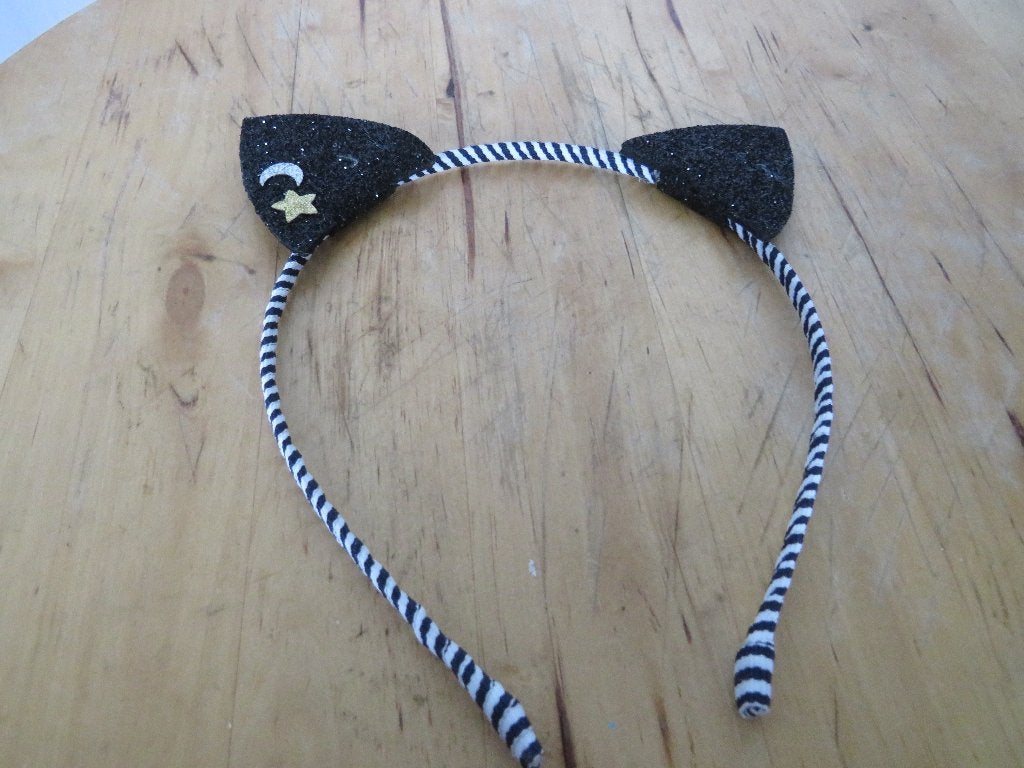 zwart wit kinder haarband kattenoren met glitters ster+ maan, Ophalen of Verzenden, Zo goed als nieuw, Overige typen