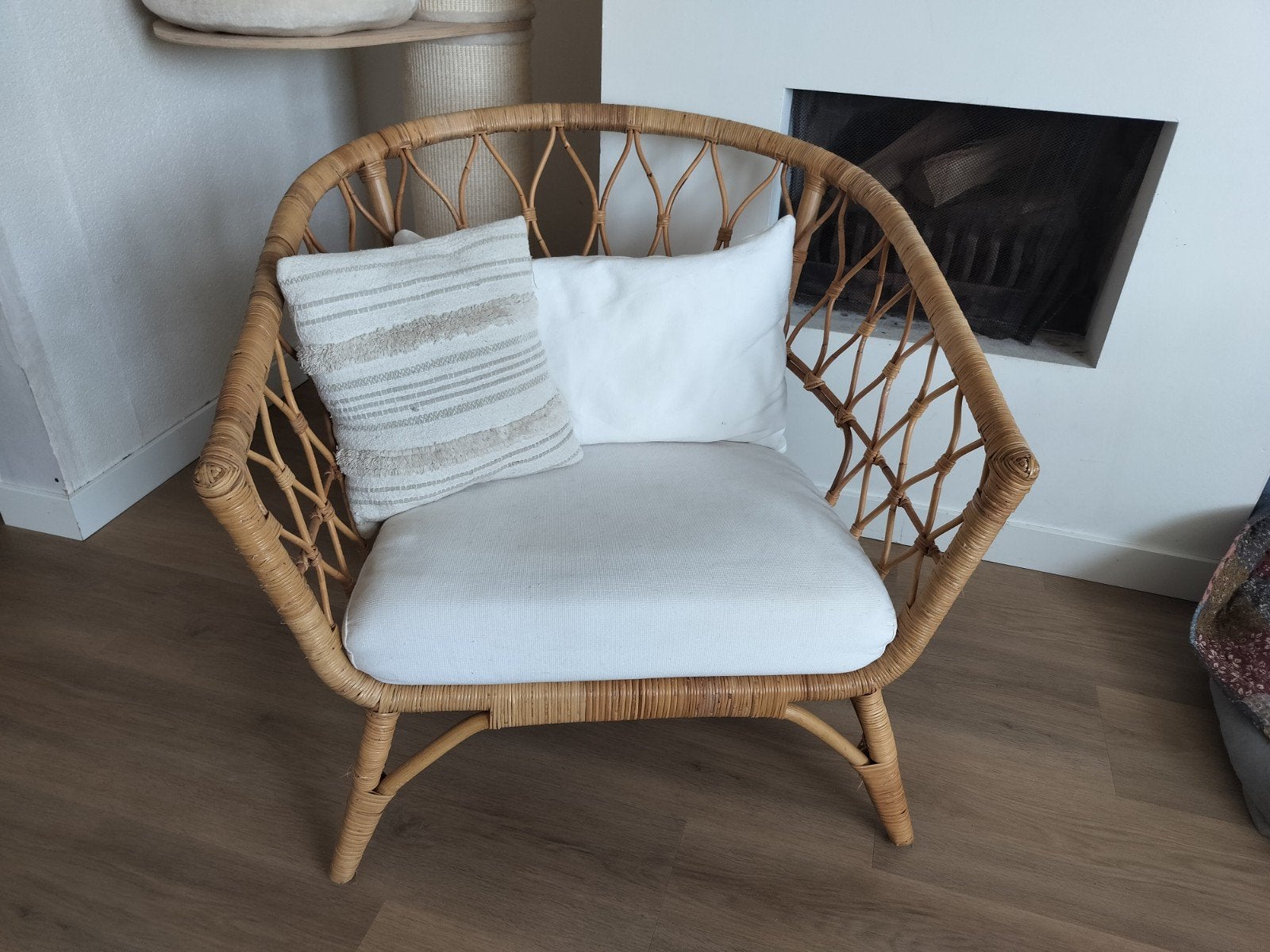 Ikea Stockholm rotan fauteuil met kussens, Huis en Inrichting, Stoelen, Ophalen, Overige kleuren, Scandinavisch, Bohemian, Stof
