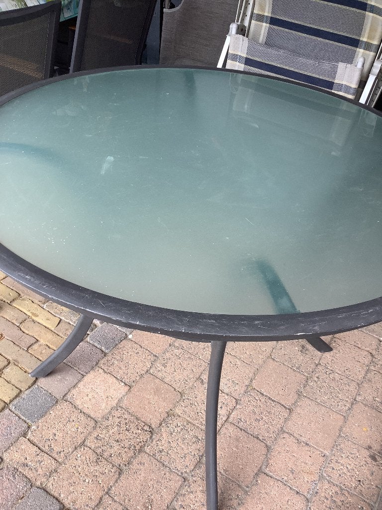 Ronde tuintafel glazen plaat, Ophalen, Gebruikt, Rond, Kunststof