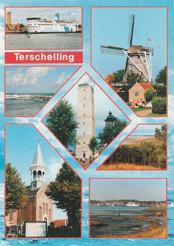TERSCHELLING Veerboot Kerk Brandaris Molen, Verzenden, 1980 tot heden, Gelopen, Waddeneilanden