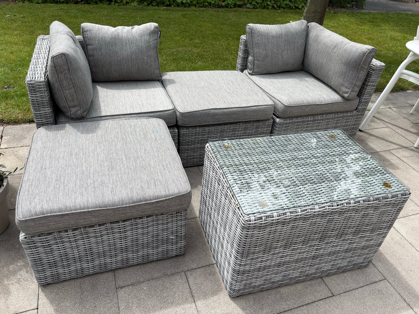 Flexibele Lanterfant loungeset met tafel en kussens, Tuin en Terras, Tuinsets en Loungesets, Ophalen, 4 zitplaatsen, Zo goed als nieuw