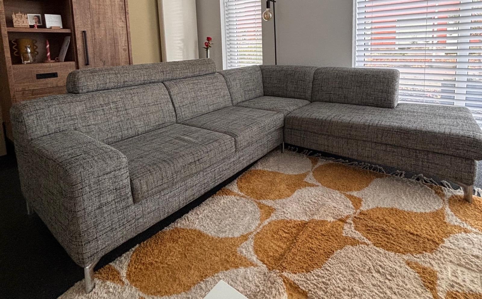 Gratis: Moderne Hoekbank met Longchair - Grijs Stof, Ophalen, 250 tot 300 cm, Gebruikt, Hoekbank