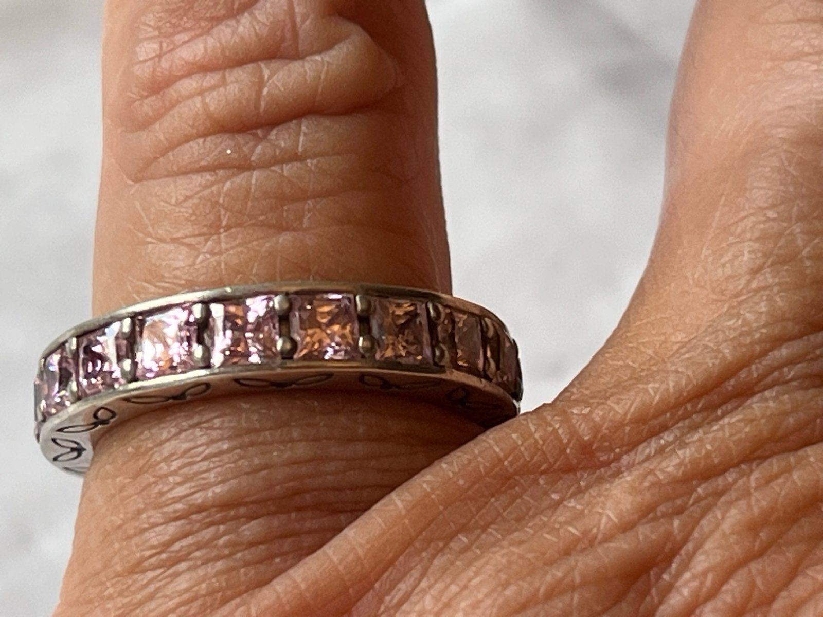 Zilveren Pandora ring met roze saffier, maat 16,5, Sieraden, Tassen en Uiterlijk, Verzenden, Roze, Met edelsteen, Dame