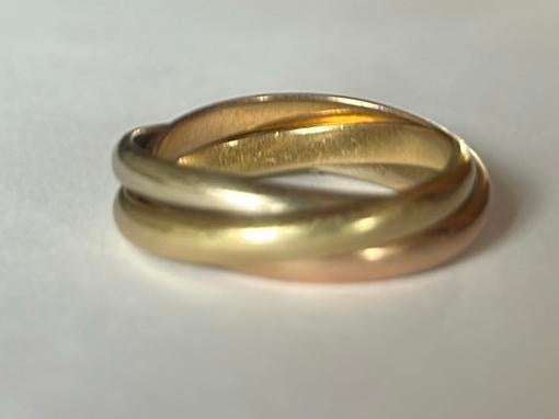 18 karaat trinity ring erfstuk, Ophalen, Gebruikt, Overige kleuren, 20 of groter