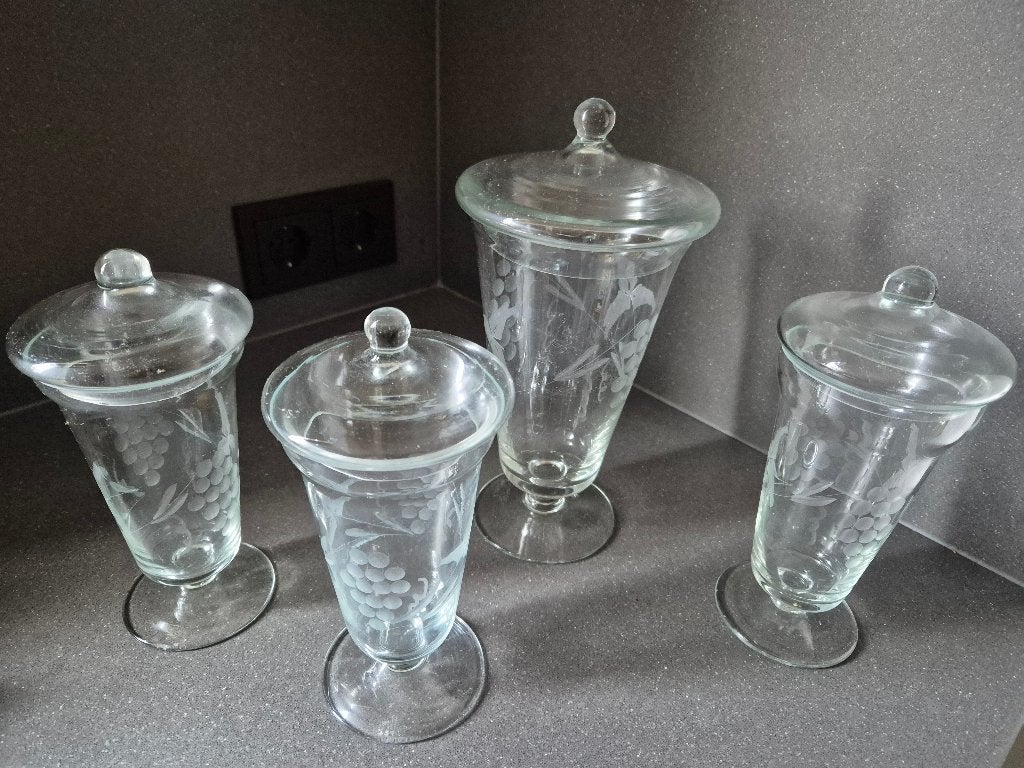 Handgeblazen apothekerspotten met deksel, Ophalen of Verzenden