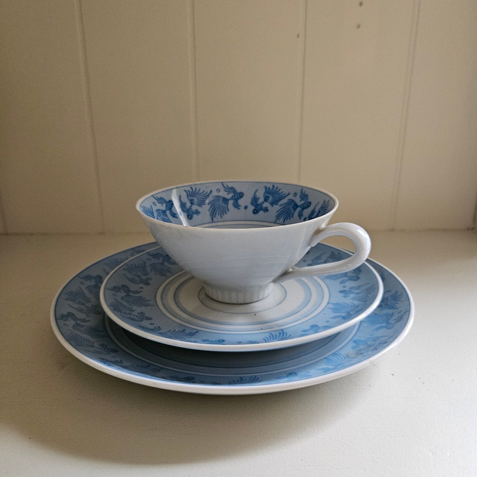 Brocante Petit Dejeuner Blauw/Wit Porcelein, Antiek en Kunst, Ophalen of Verzenden
