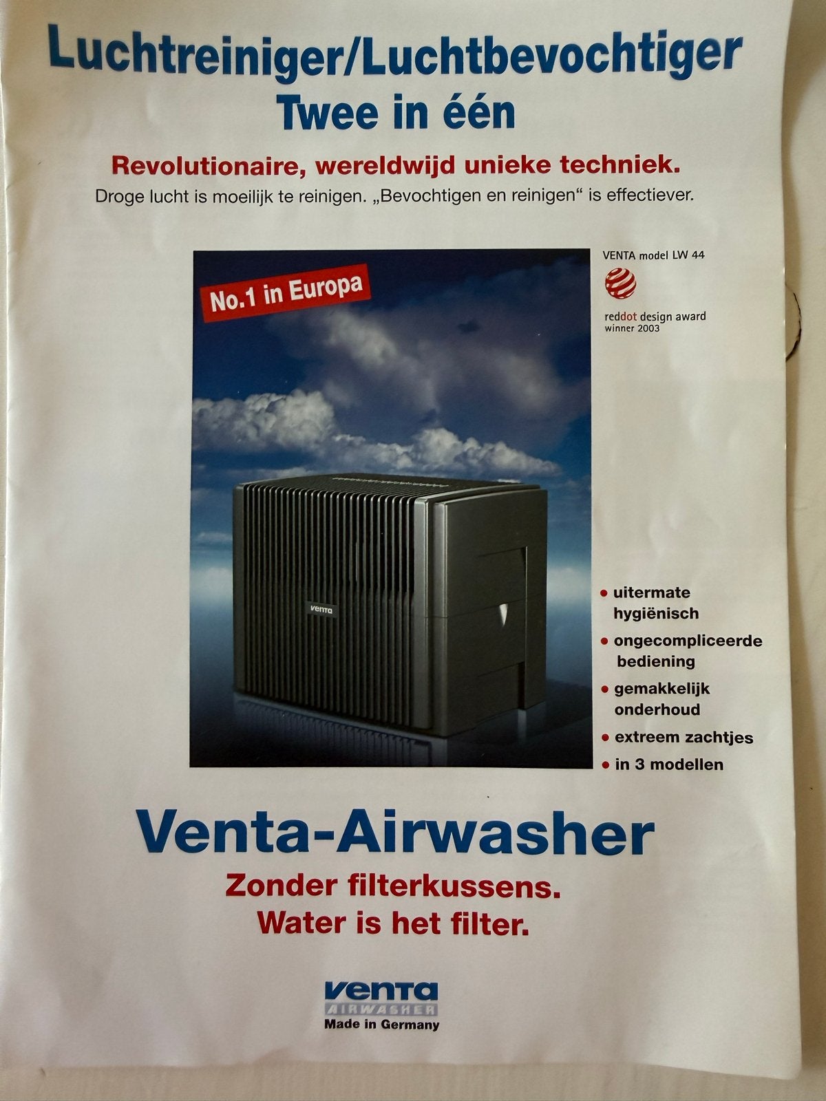 Venta Airwasher LW 24 Luchtbevochtiger en Luchtreiniger, Ophalen, Gebruikt, Luchtbevochtiger