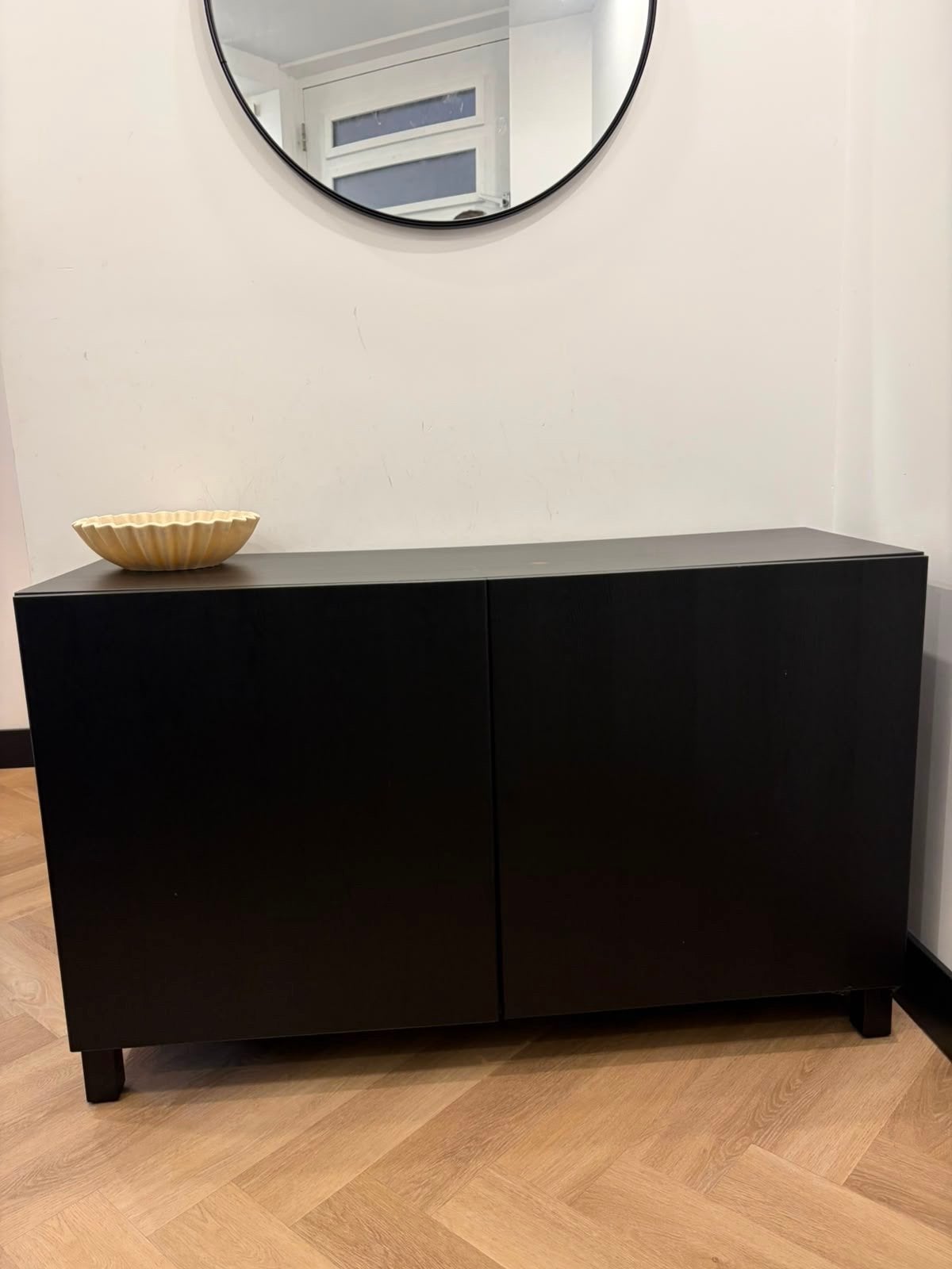 Zwarte houten IKEA dressoir/schoenenkast 1.20m breed, Ophalen, Gebruikt, 100 tot 150 cm, 25 tot 50 cm