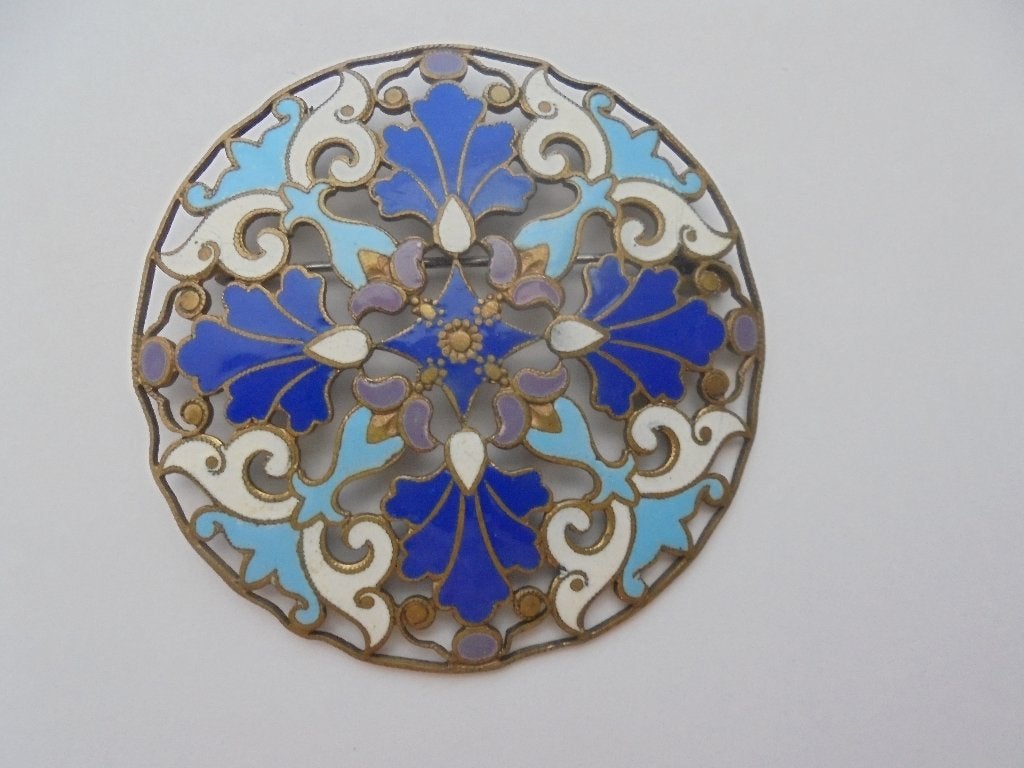 Grote broche  Cloisonne emaille op messing, Overige materialen, 4 tot 7 cm, Ophalen of Verzenden, Zo goed als nieuw