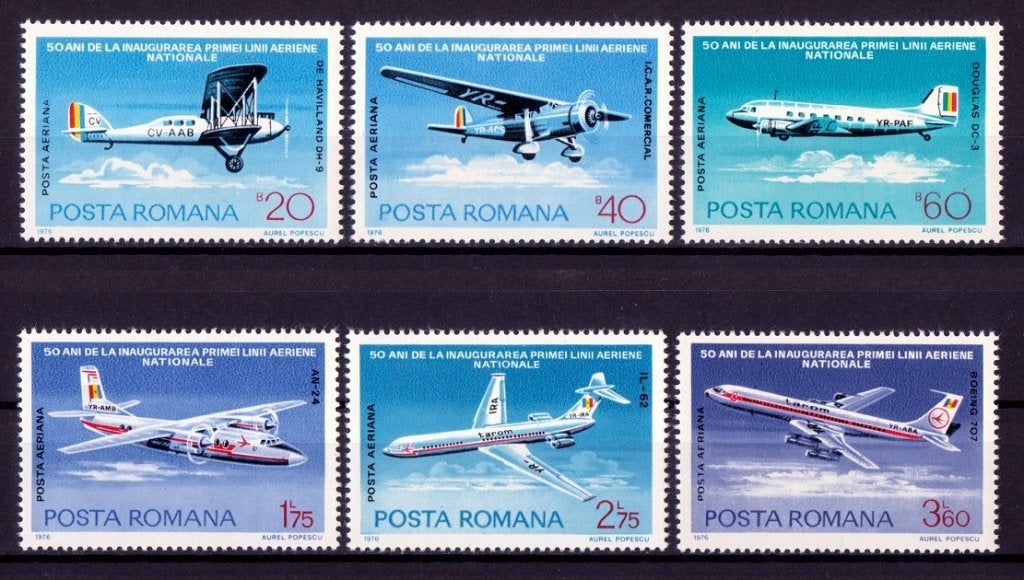 Roemenië, Vliegtuigen, Mi. 3343-3348 postfris, Verzenden, Overige landen, Postfris