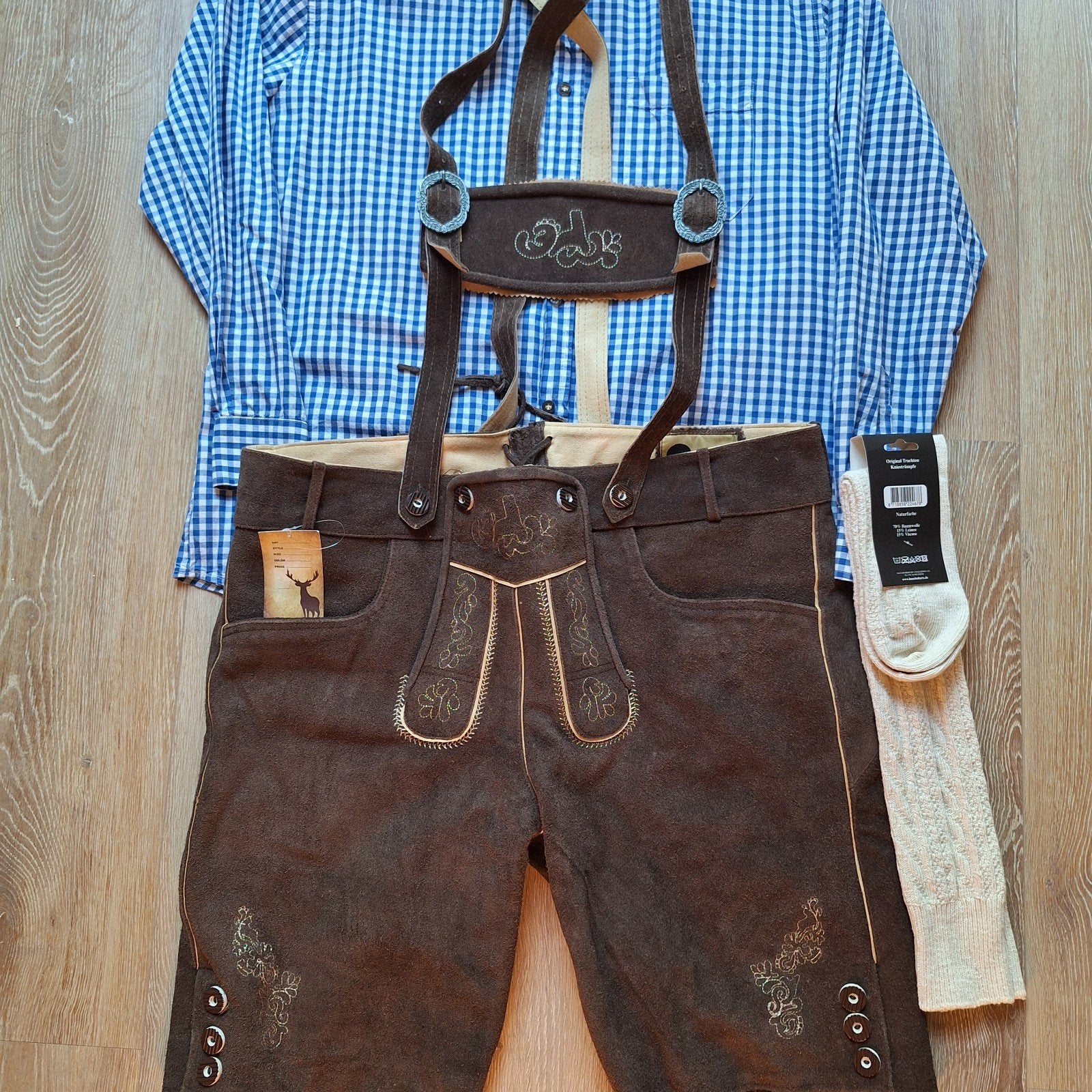 Lederhose 58 overhemd kousen oktoberfeest Tiroler, Ophalen of Verzenden, Zo goed als nieuw, Maat 56/58 (XL)