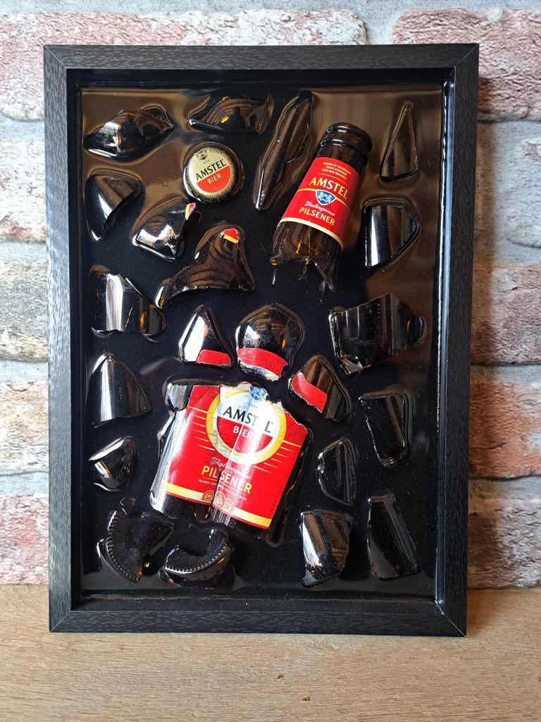 Amstel flesje verwerkt in een lijst met Epoxy, Ophalen of Verzenden