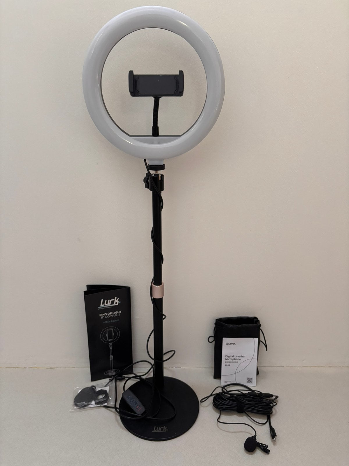 Lurk Ringlamp 20 cm / 8 inch, met Boya lavalier microfoon, Overige typen, Zo goed als nieuw, Overige merken, Ophalen of Verzenden