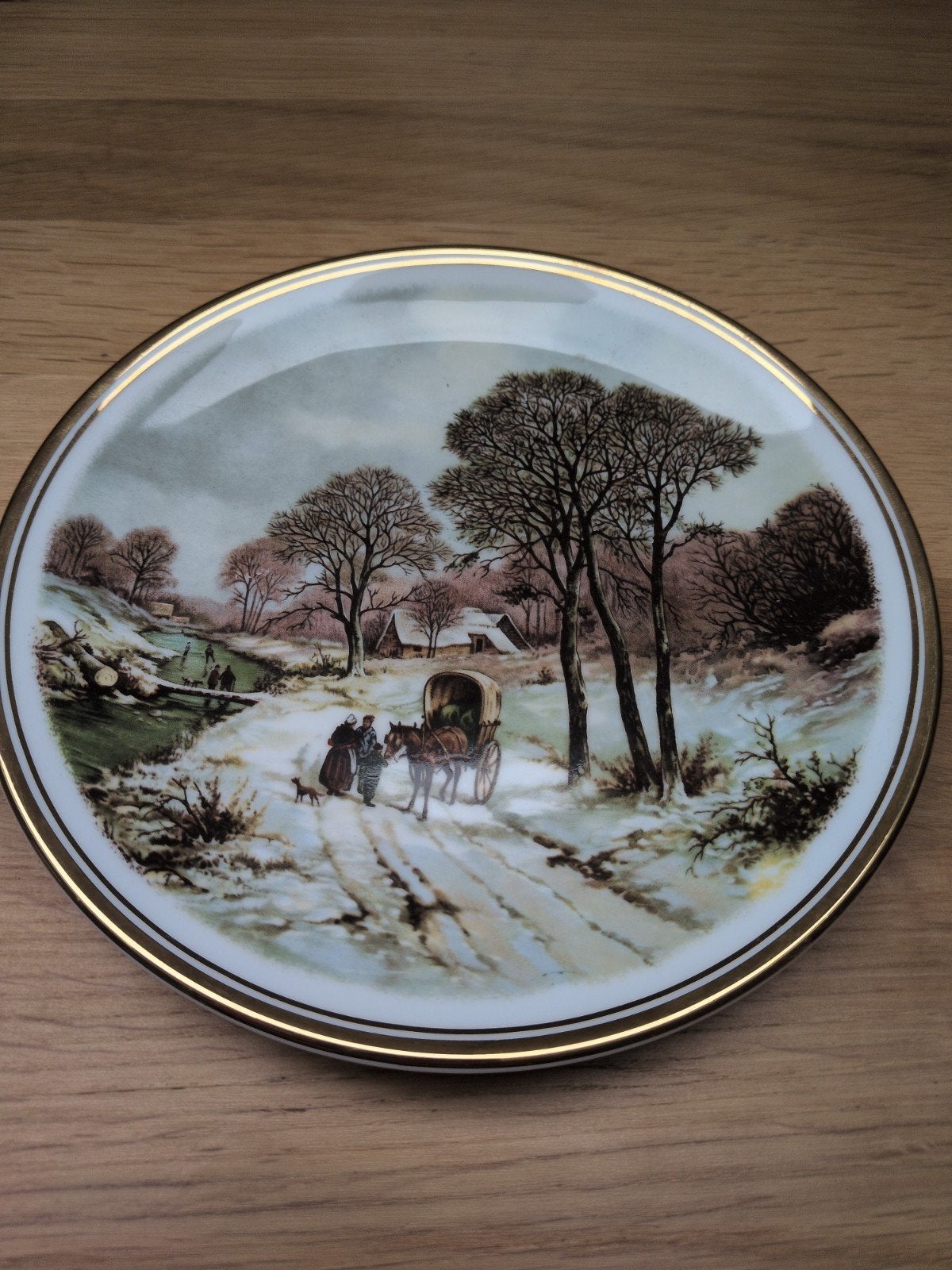 Edwardian Fine Bone China Decoratief Bord - Winterlandschap, Ophalen of Verzenden