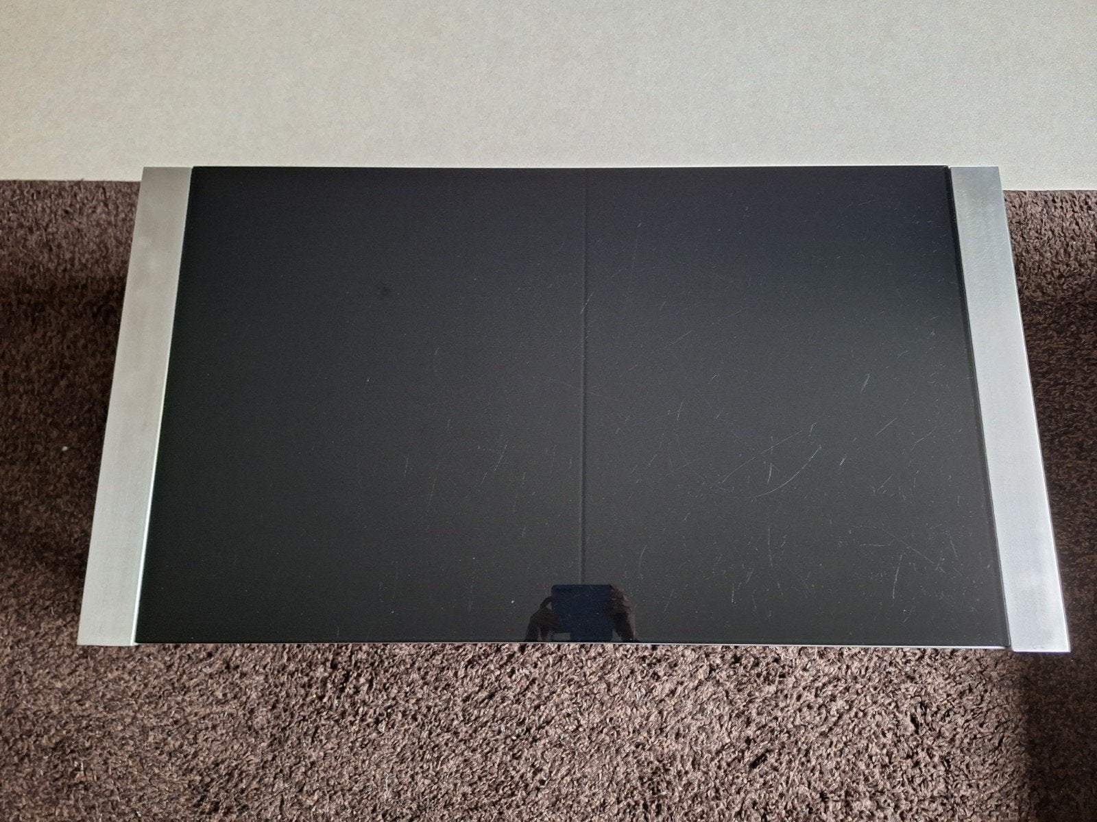 Moderne salontafel en zelfde eettafel met zwart glazen blad, Huis en Inrichting, Ophalen, Gebruikt, 100 tot 150 cm, 50 tot 100 cm