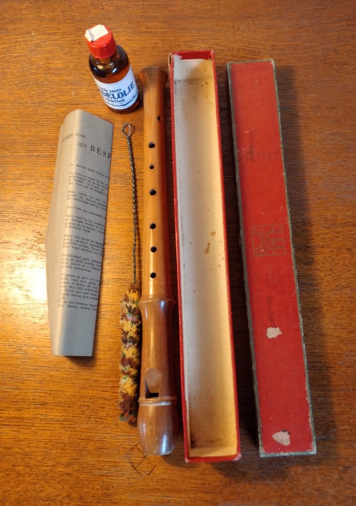 Vintage blokfluit met onderhoudsmateriaal, Ophalen of Verzenden