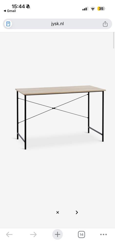 Bureau Vandborg 60x120 licht eiken/zwart - Jysk, Huis en Inrichting, Bureaus, Ophalen, Zwart, Gebruikt, Scandinavisch