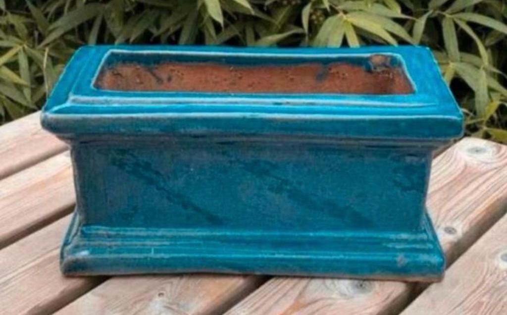 Chinese pot oud aardewerk blauw geglazuurd 32,6x15,8x15,7, Tuin en Terras, Bloempotten, Ophalen, Zo goed als nieuw, Aardewerk