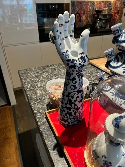 Mooie Pols Potten delfts blauwe hand/kandelaar, Ophalen, 38 cm, Blauw, Overige merken